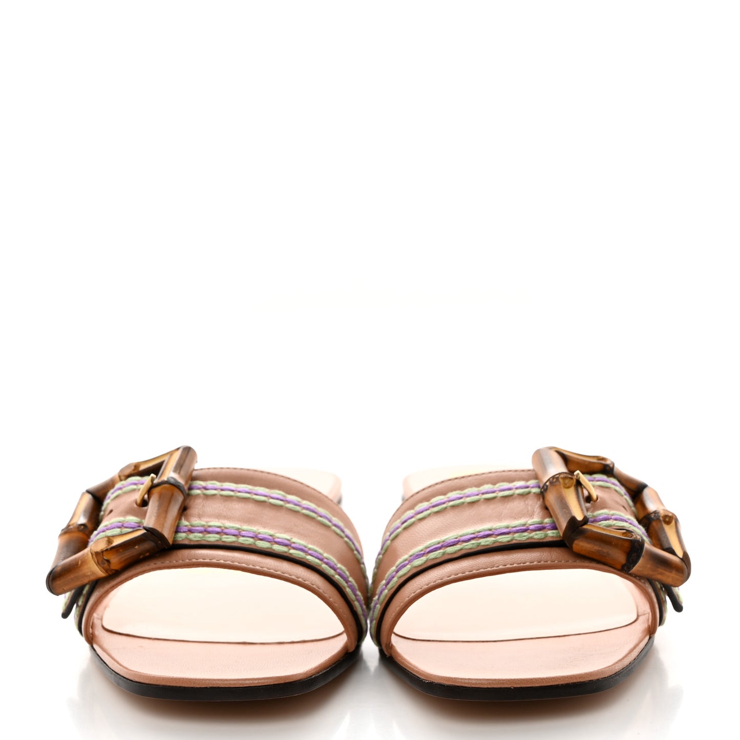 Calfskin Bamboo Buckle Sandals 37.5 Beige Multicolor