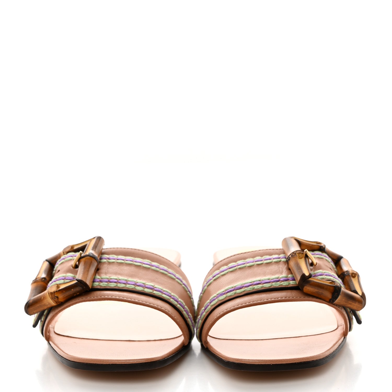 Gucci Calfskin Bamboo Buckle Sandals 37.5 Beige Multicolor 2 of 9