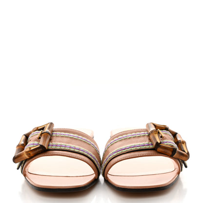 Gucci Calfskin Bamboo Buckle Sandals 37.5 Beige Multicolor 2 of 9