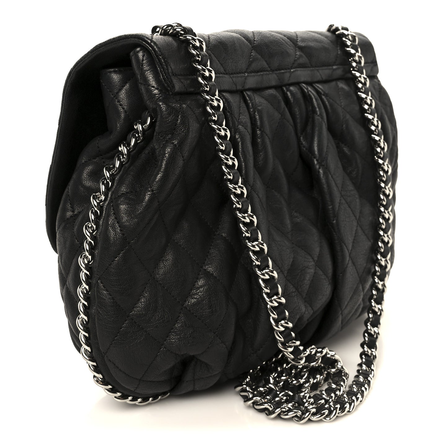Washed Lambskin Quilted Large Chain Around Messenger Black