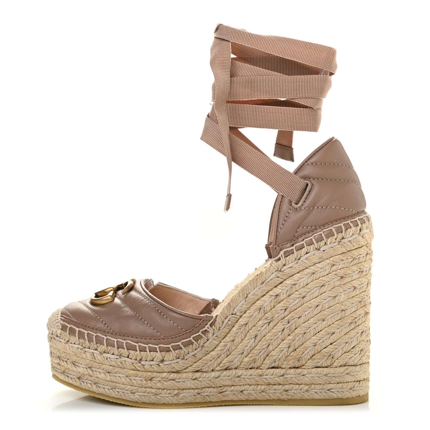 Nappa Matelasse GG Marmont Ankle Wrap Platform 35/120mm Espadrille Wedges 36.5 Porcelain Rose