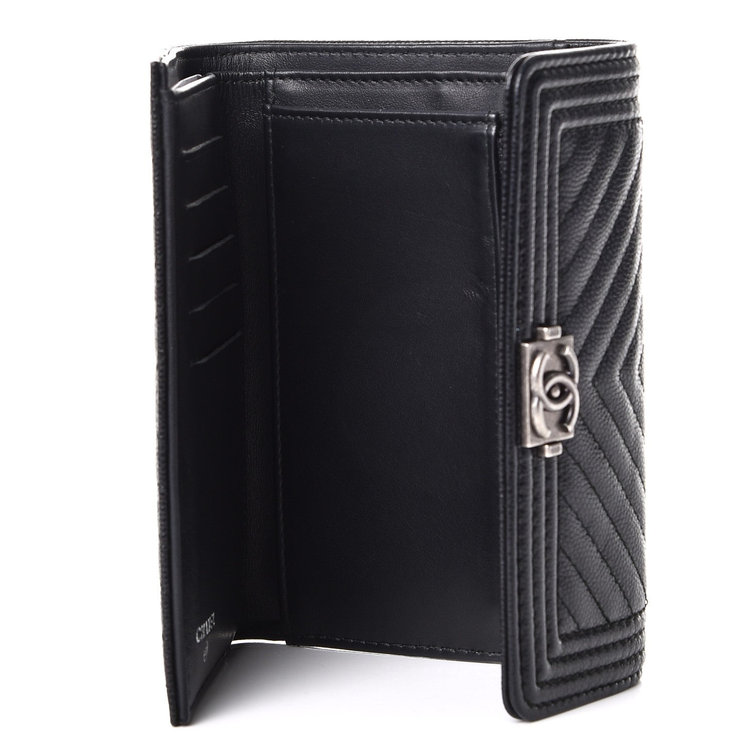 Chanel Caviar Chevron Quilted Small Boy Flap Wallet Black 5 of 10