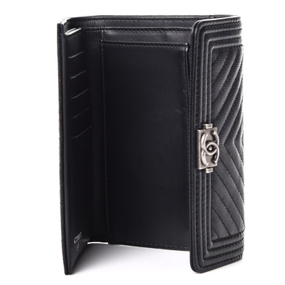 Chanel Caviar Chevron Quilted Small Boy Flap Wallet Black 5 of 10