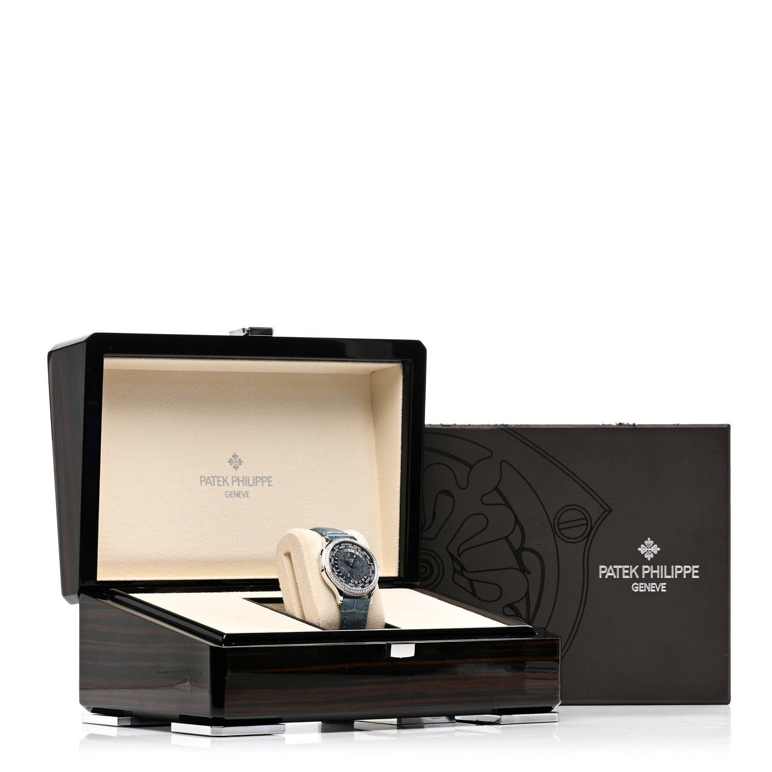 Patek Philippe 18K White Gold Alligator Diamond 36mm Complications World Time Automatic Watch Blue 7130G-016 5 of 5