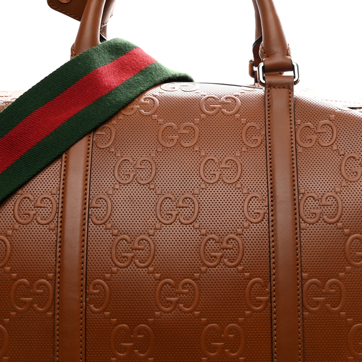 Gucci Calfskin GG Tennis Embossed Large Duffle Bag Brown 7 of 12