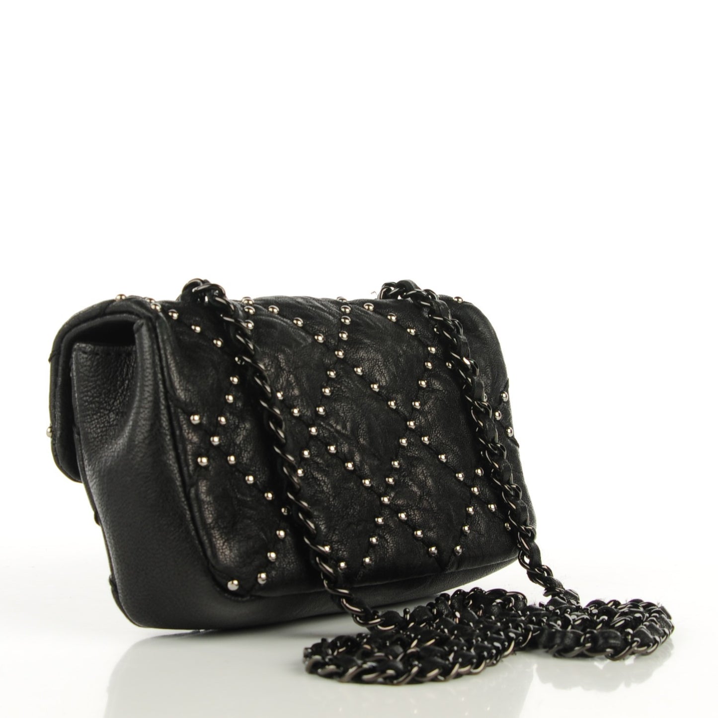 Lambskin Studded Mini Metal Beauty Flap Black