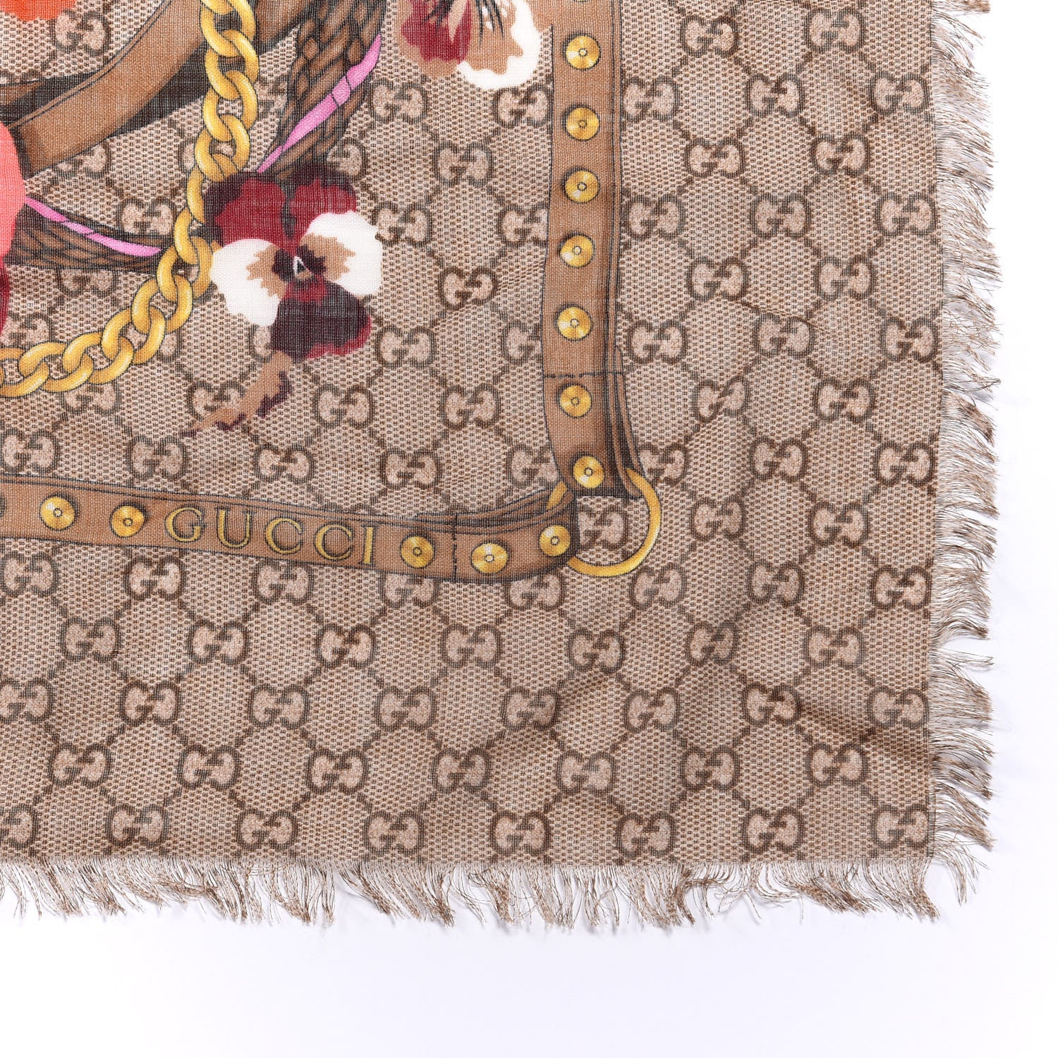 Gucci Wool Jacquard GG Monogram Big Panshie Fringe Shawl Dark Purple Beige 3 of 3