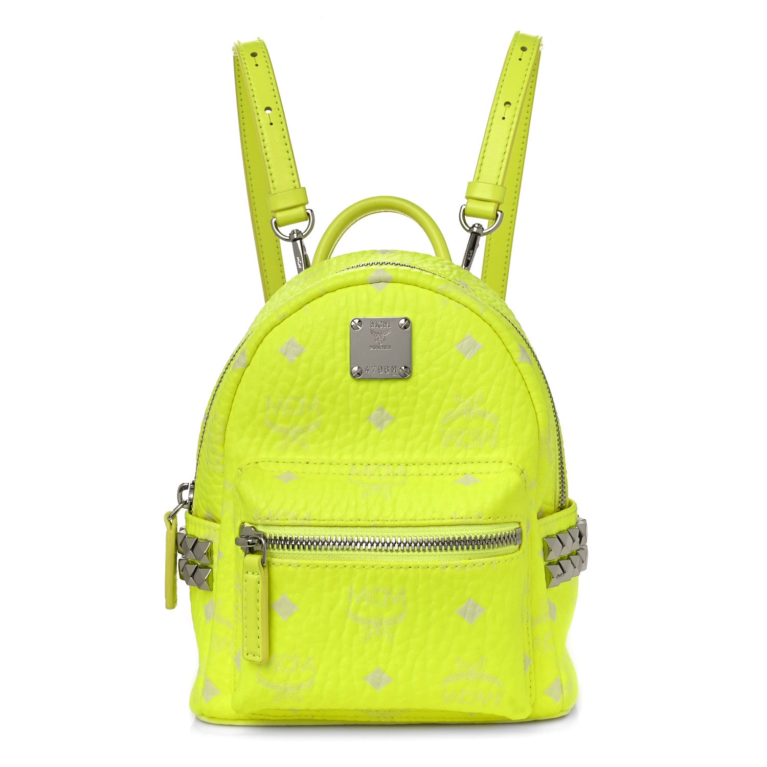 MCM Visetos Side Stud X-Mini Stark Bebe Boo Backpack Neon Yellow 1 of 10