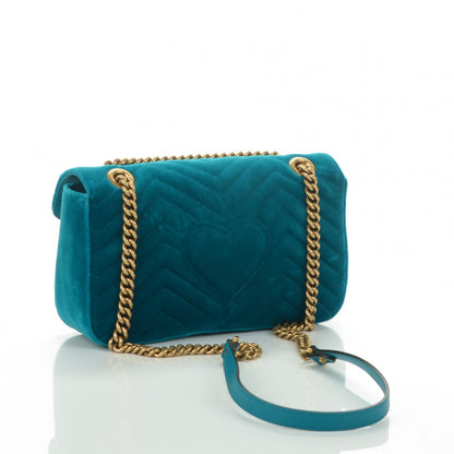 Gucci Velvet Matelasse Small GG Marmont Shoulder Bag Pavone Cyan 3 of 7