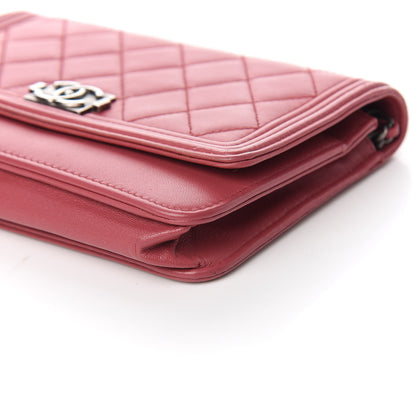 Chanel Lambskin Quilted Boy Wallet On Chain WOC Red 10 of 13