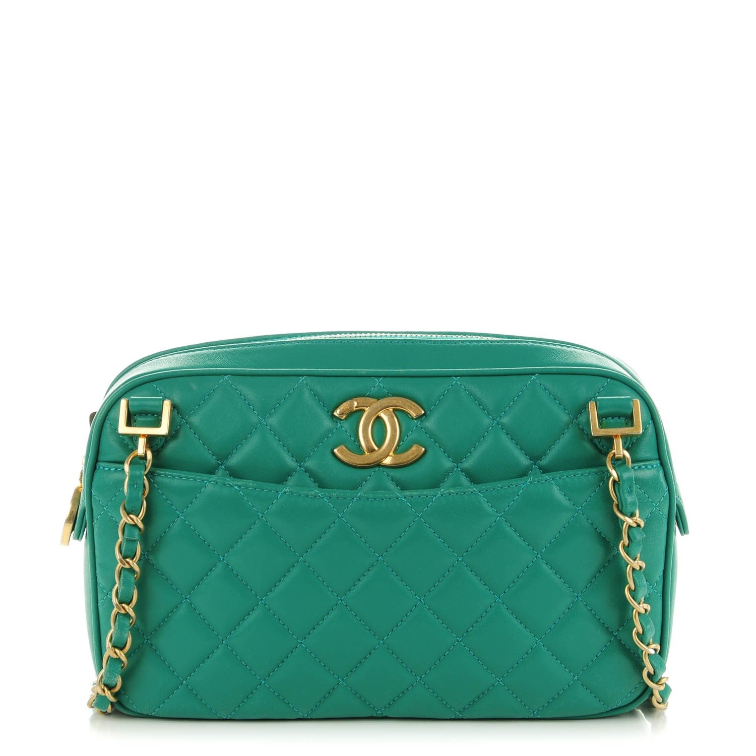 Chanel Lambskin Quilted Medium CC Crown Camera Case Green 1 of 7