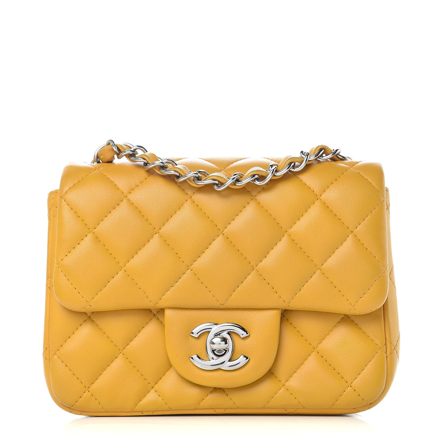 Lambskin Quilted Mini Square Flap Yellow