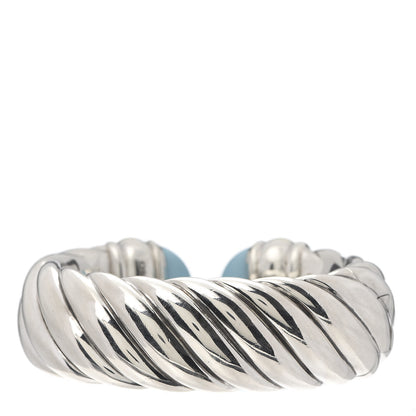 David Yurman Sterling Silver 18K Yellow Gold Turquoise 25mm Waverly Bracelet 3 of 6