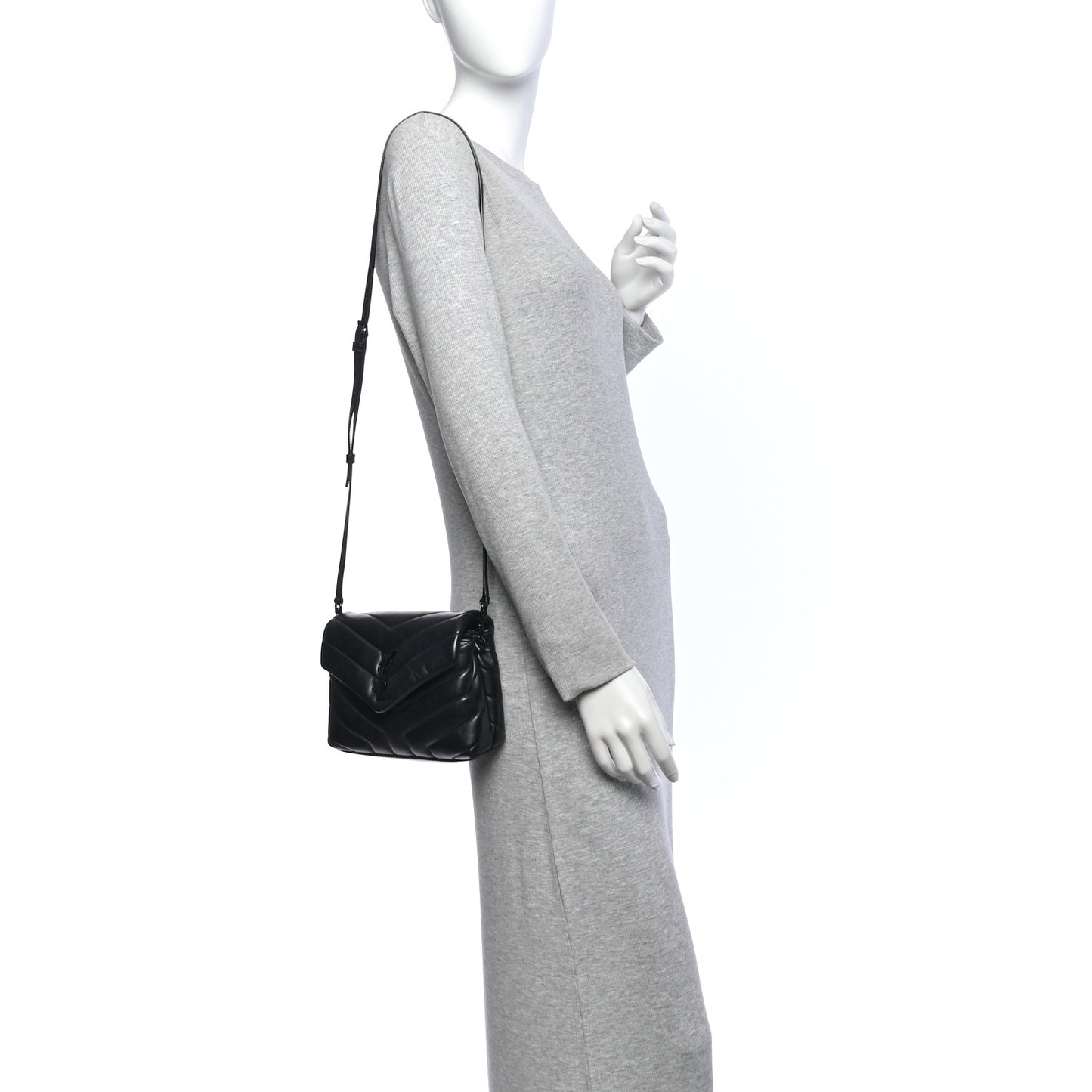 Calfskin Y Quilted Monogram Monochrome Toy Loulou Crossbody Bag Black