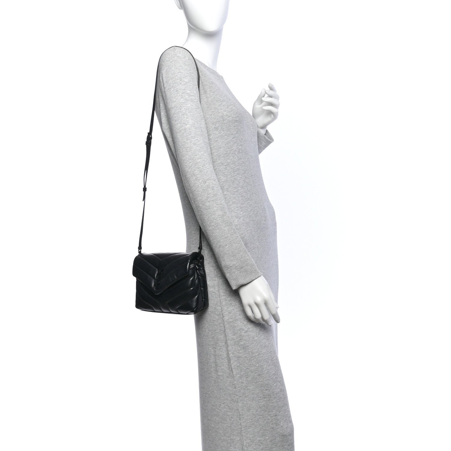 Saint Laurent Calfskin Y Quilted Monogram Monochrome Toy Loulou Crossbody Bag Black 2 of 10