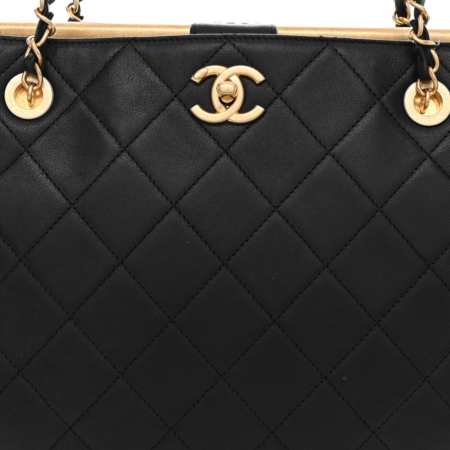 Chanel Lambskin Quilted Signature Plate Large Shopping Tote Black 8 of 11