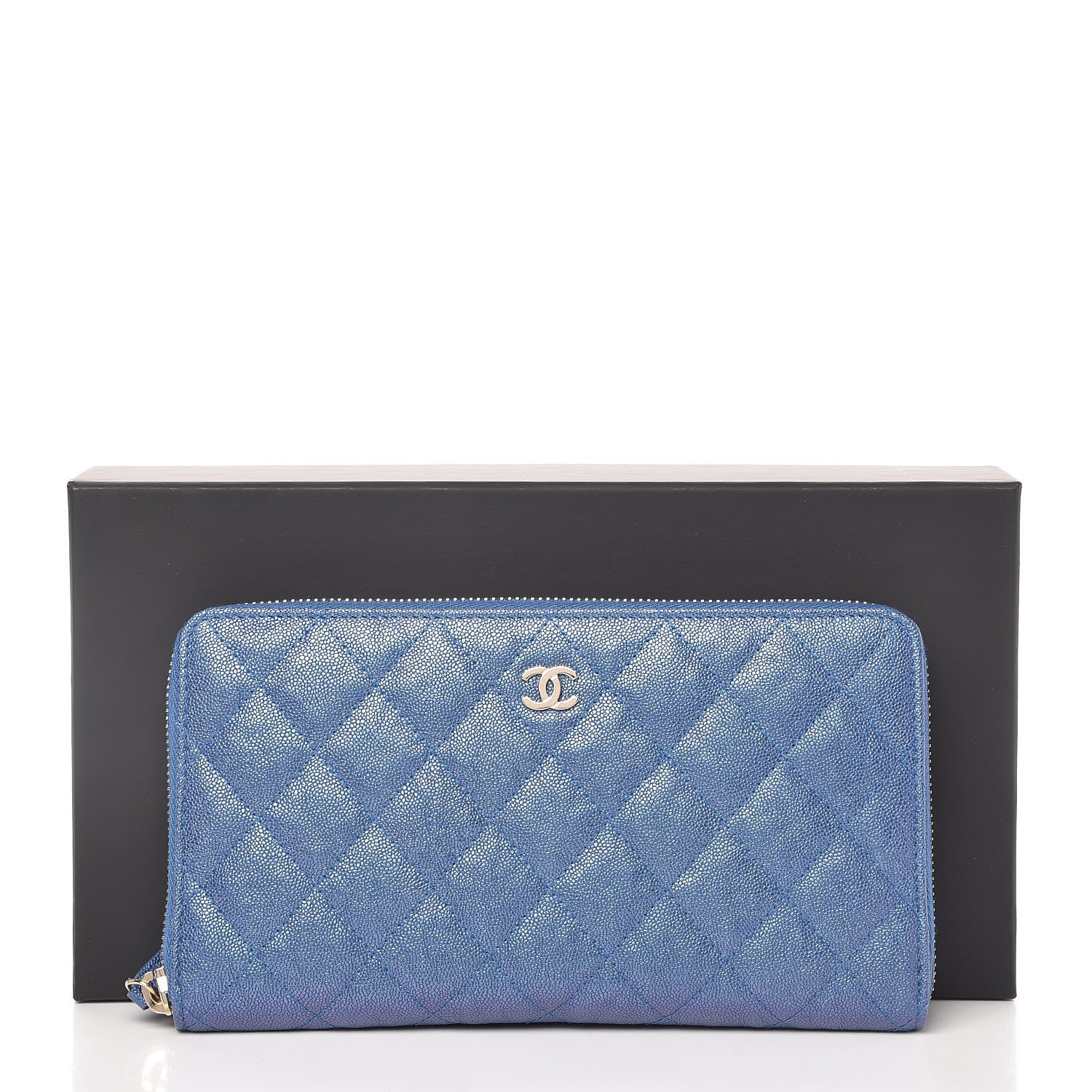 Chanel Iridescent Caviar Quilted Large Zip Around Organizer Wallet Blue 11 of 11