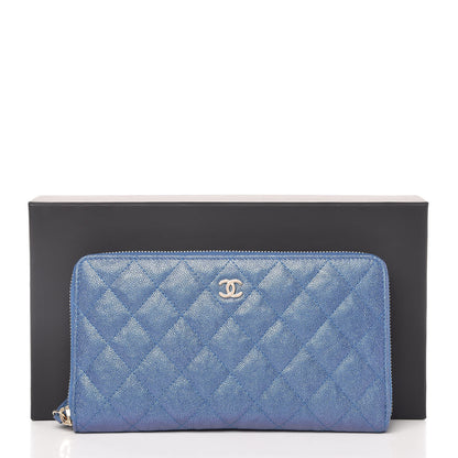 Chanel Iridescent Caviar Quilted Large Zip Around Organizer Wallet Blue 11 of 11