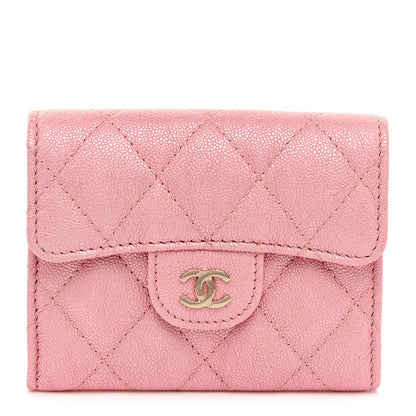 Chanel Iridescent Caviar Flap Quilted Card Holder Wallet Pink 1 of 8