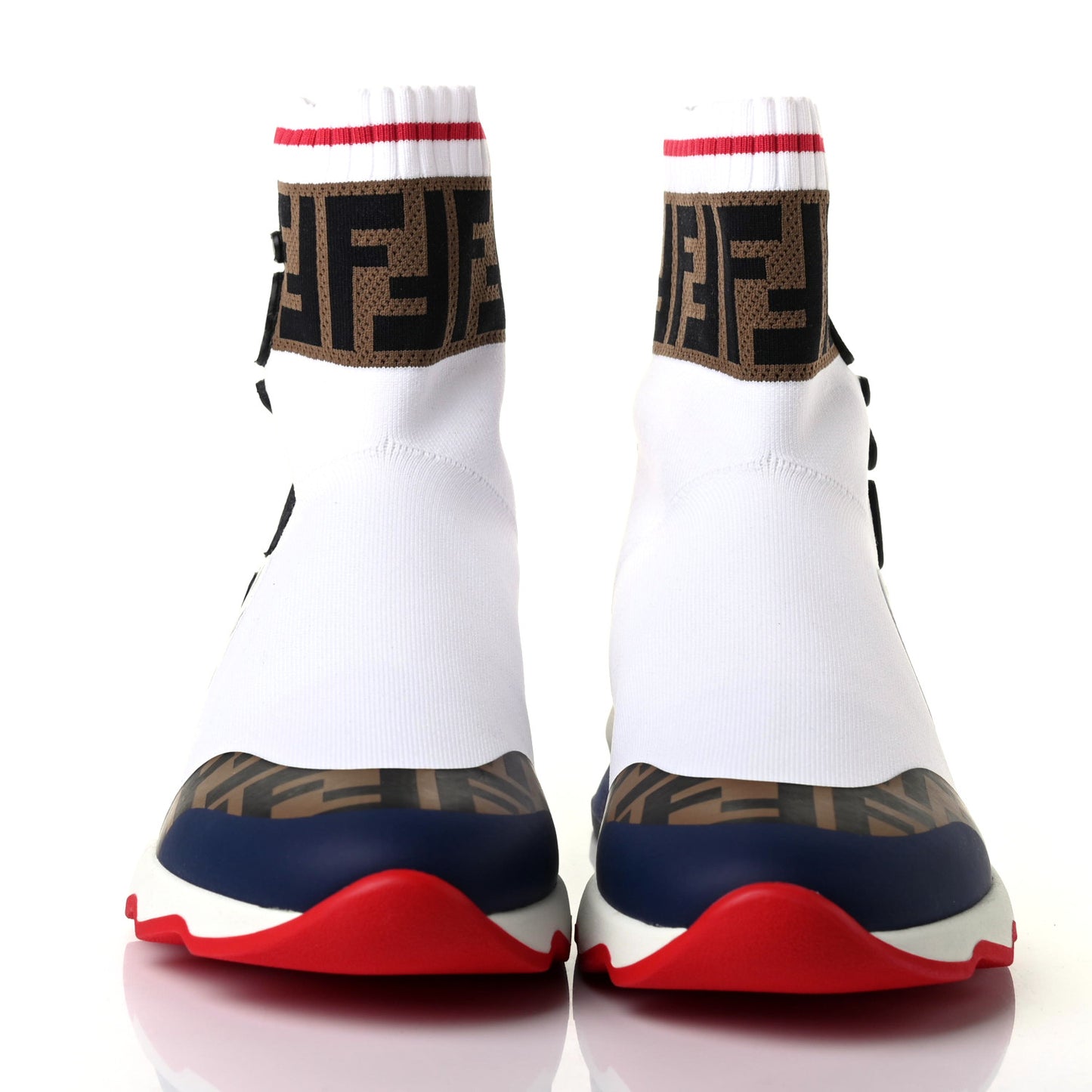 X FILA Stretch Knit Calfskin Mania Sock Sneakers 37 White Indaco Fiamma Tobacco Black