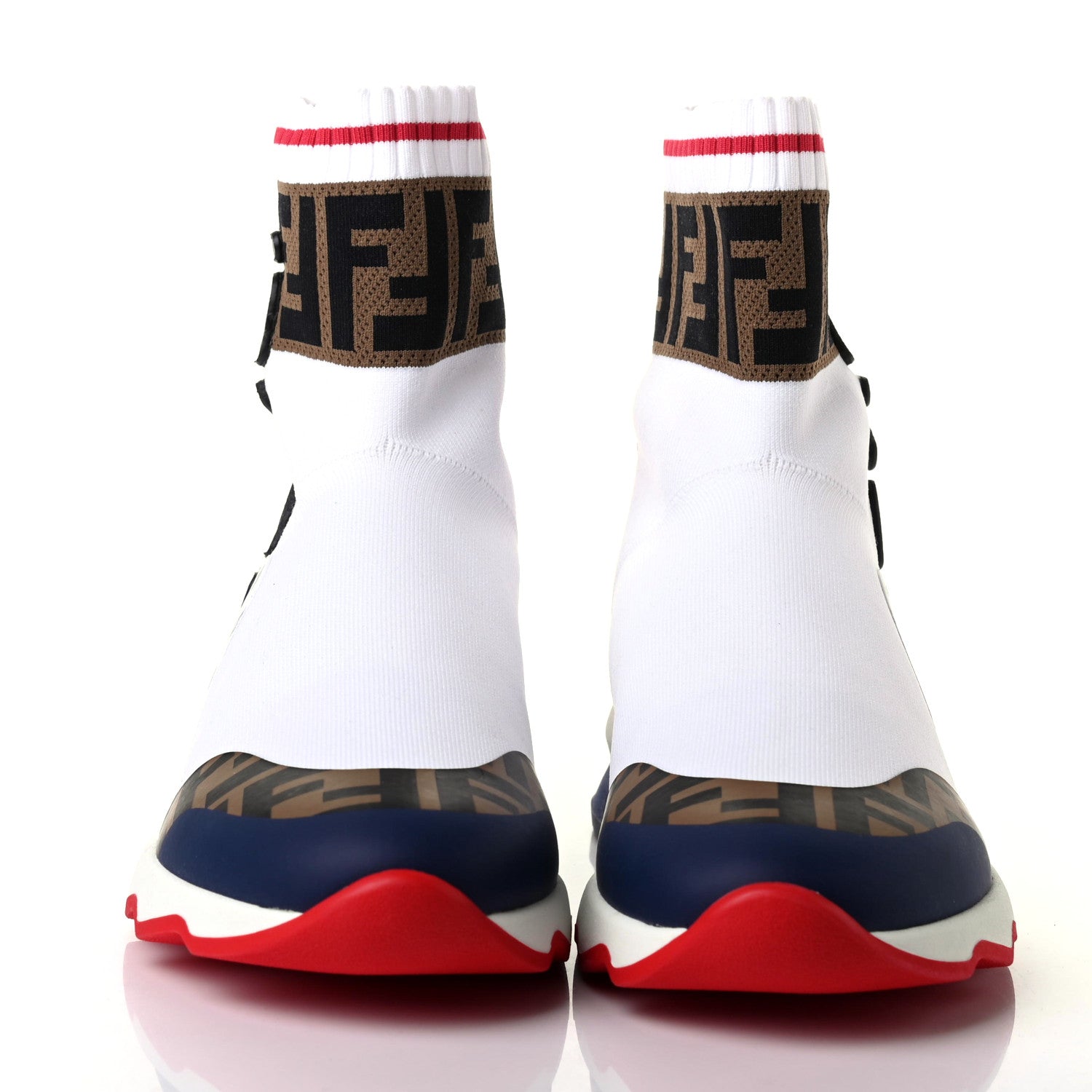 Fendi X FILA Stretch Knit Calfskin Mania Sock Sneakers 37 White Indaco Fiamma Tobacco Black 2 of 6