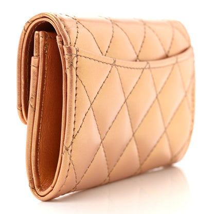 Chanel Metallic Lambskin Quilted Flap Card Holder Wallet Golden 3 of 10