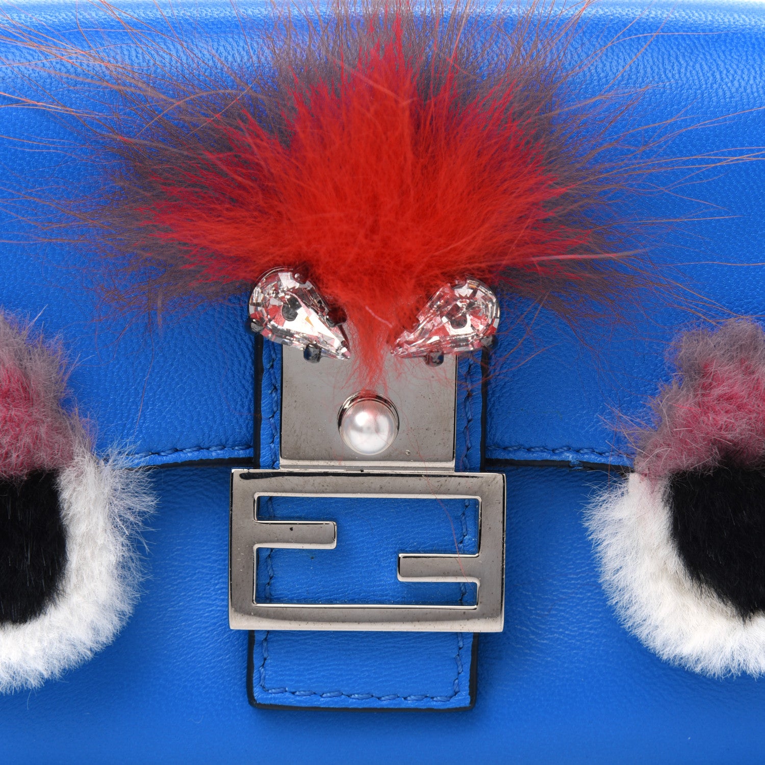 Fendi Nappa Rabbit Fox Fur Micro Buggie Baguette Blu Royal Tangerine 12 of 13