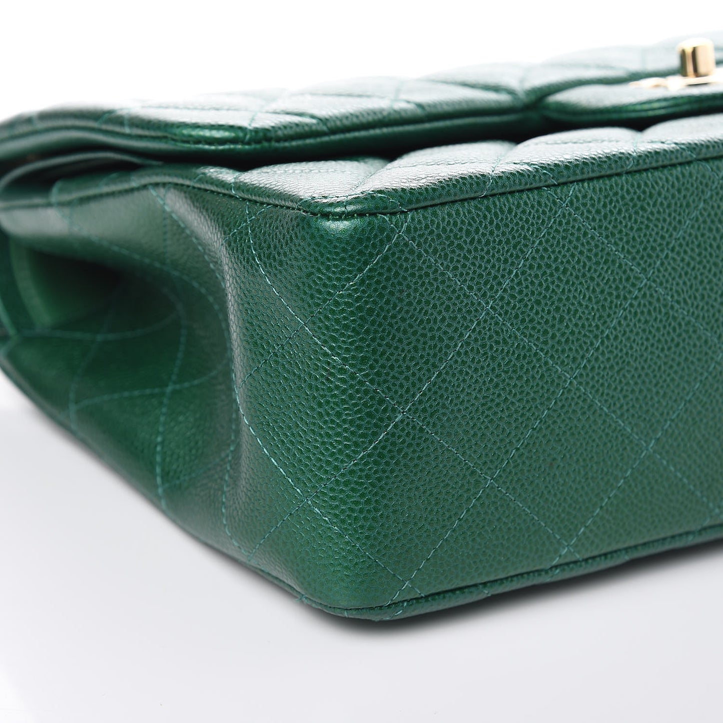 Metallic Caviar Quilted Jumbo Double Flap Green