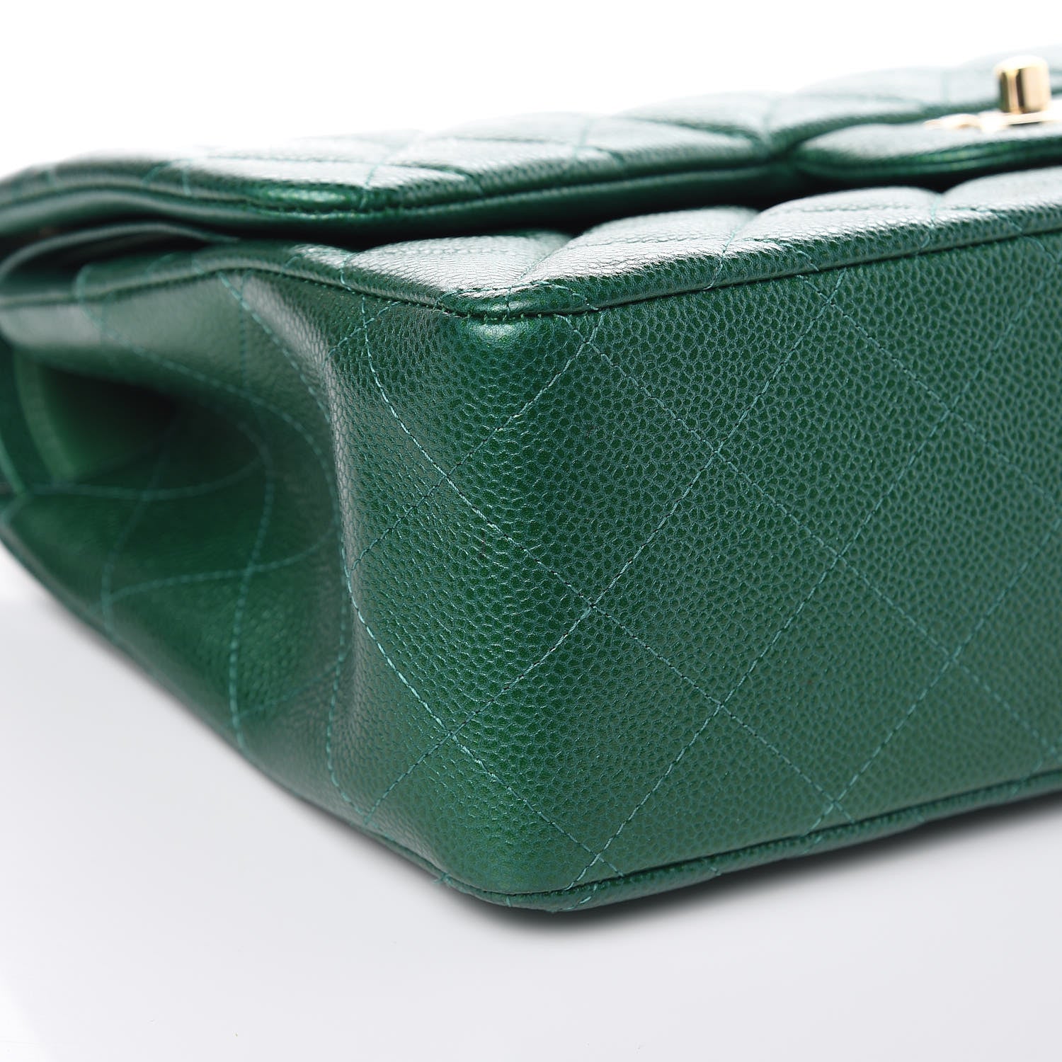 Chanel Metallic Caviar Quilted Jumbo Double Flap Green 8 of 13