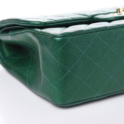 Chanel Metallic Caviar Quilted Jumbo Double Flap Green 8 of 13