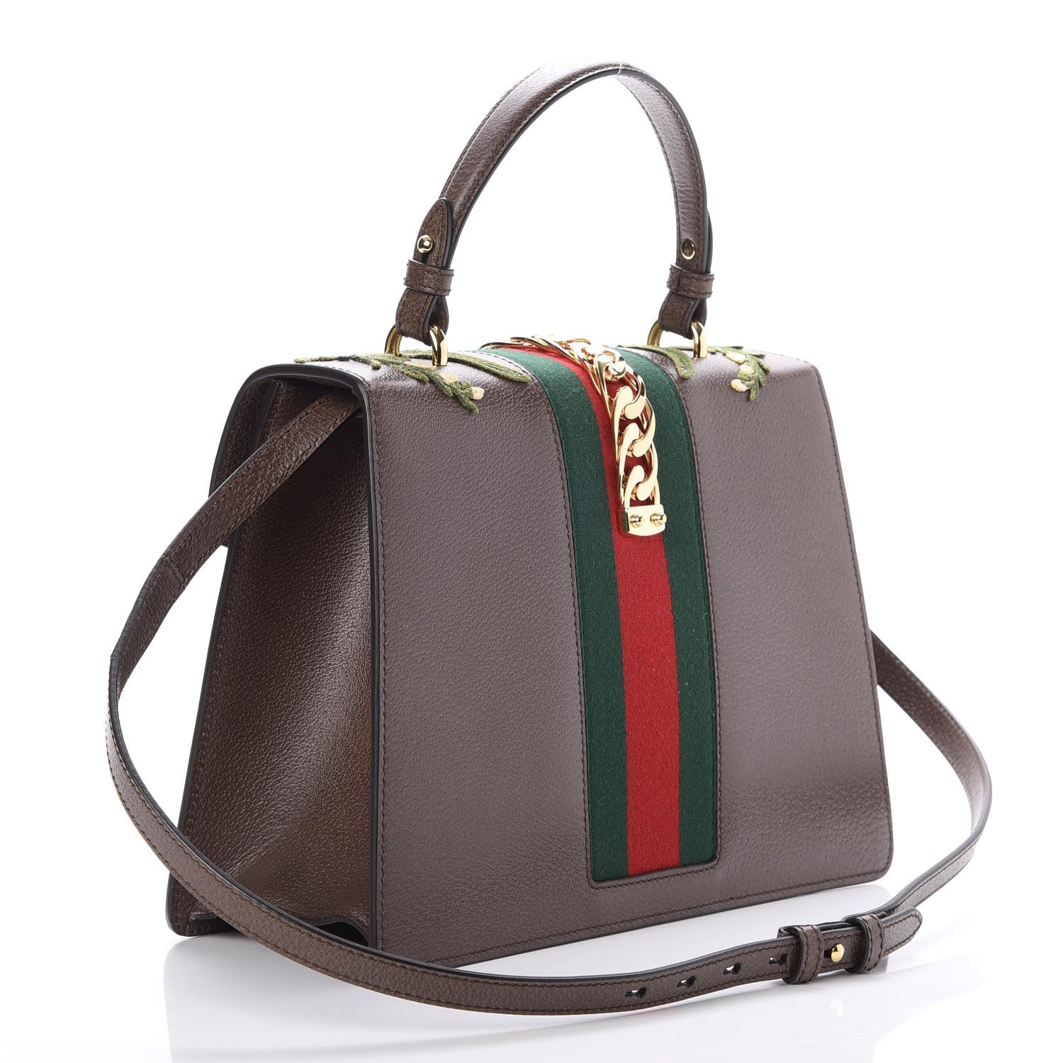 Gucci Calfskin Embroidered Medium Sylvie Top Handle Bag New Acero Multicolor 4 of 8