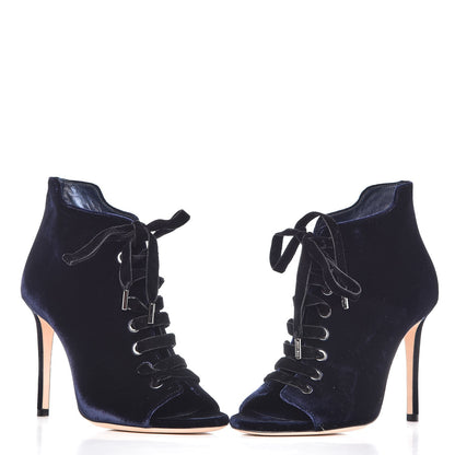 Jimmy Choo Velvet Lace Up Mavy Booties 37 Navy 6 of 10