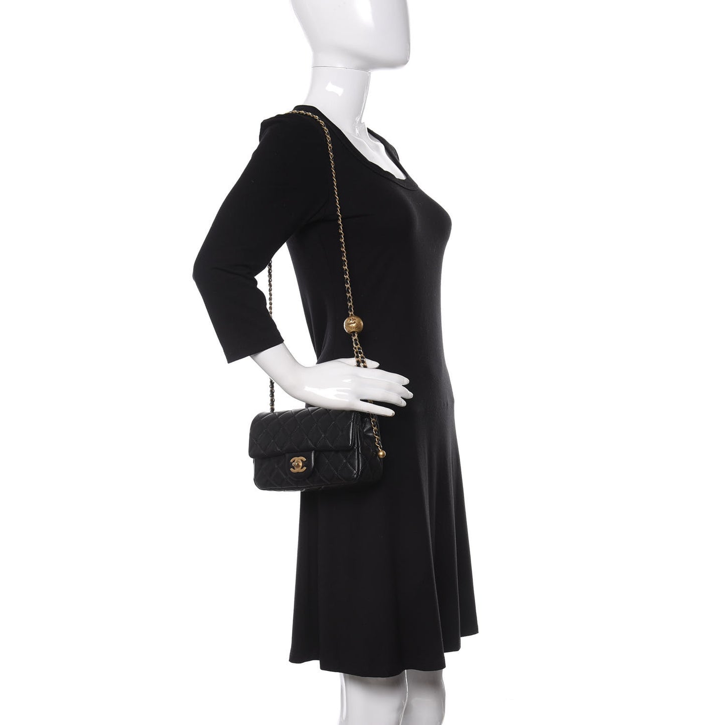 Lambskin Quilted Mini Rectangular Pearl Crush Flap Black