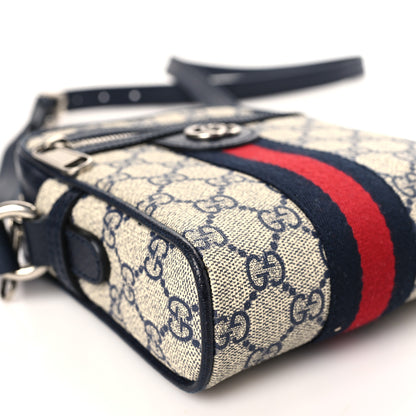 Gucci GG Supreme Monogram Textured Calfskin Web Mini Ophidia Messenger Beige Blue 8 of 9