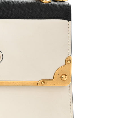 Prada City Calfskin Saffiano Cahier Top Handle Bag White Black 8 of 11