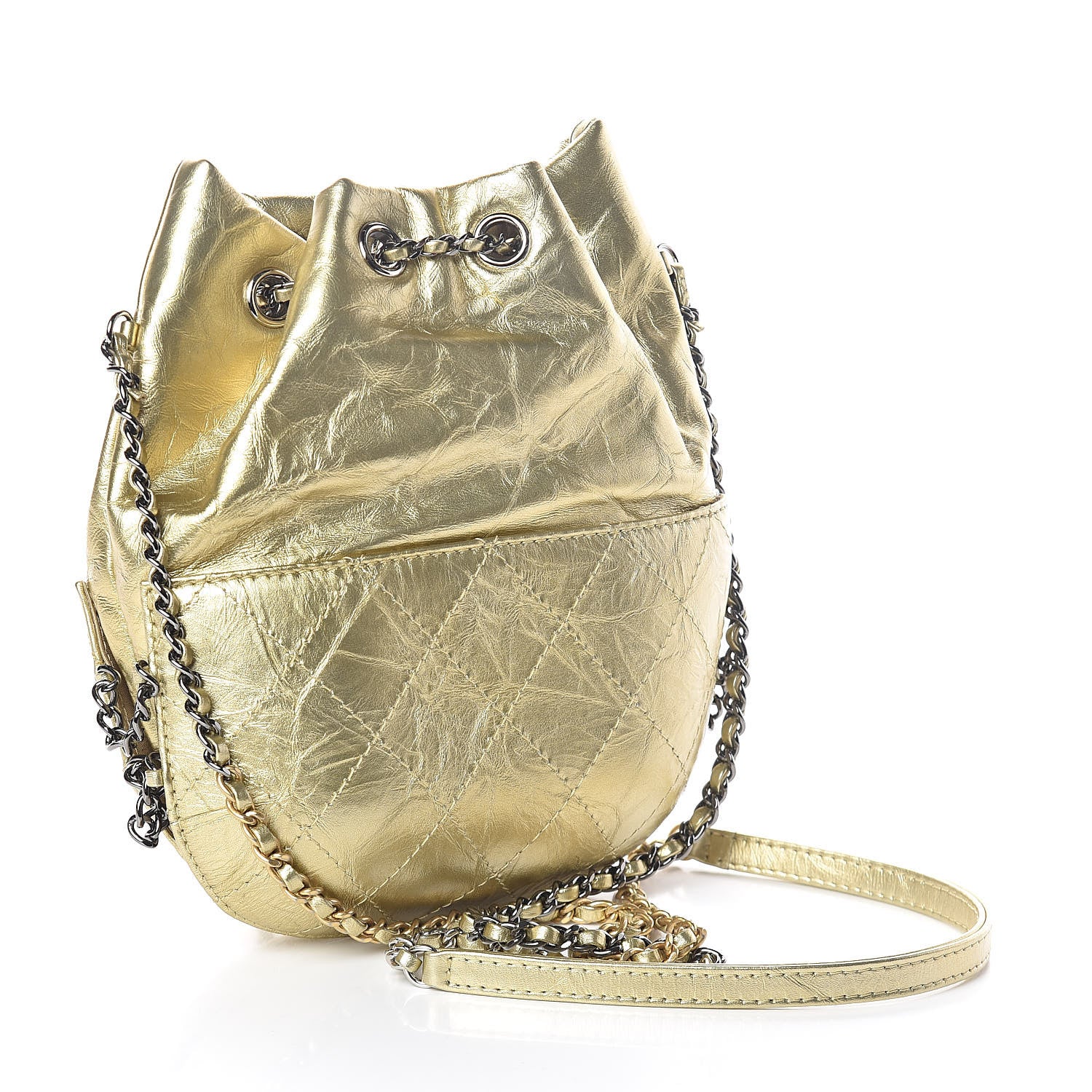 Chanel Metallic Aged Calfskin Quilted Small Gabrielle Bucket Gold 3 of 10