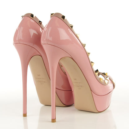 Valentino Garavani Patent Rockstud Peep Toe Platform Pumps 39 Pop Gardenia Poudre 4 of 6