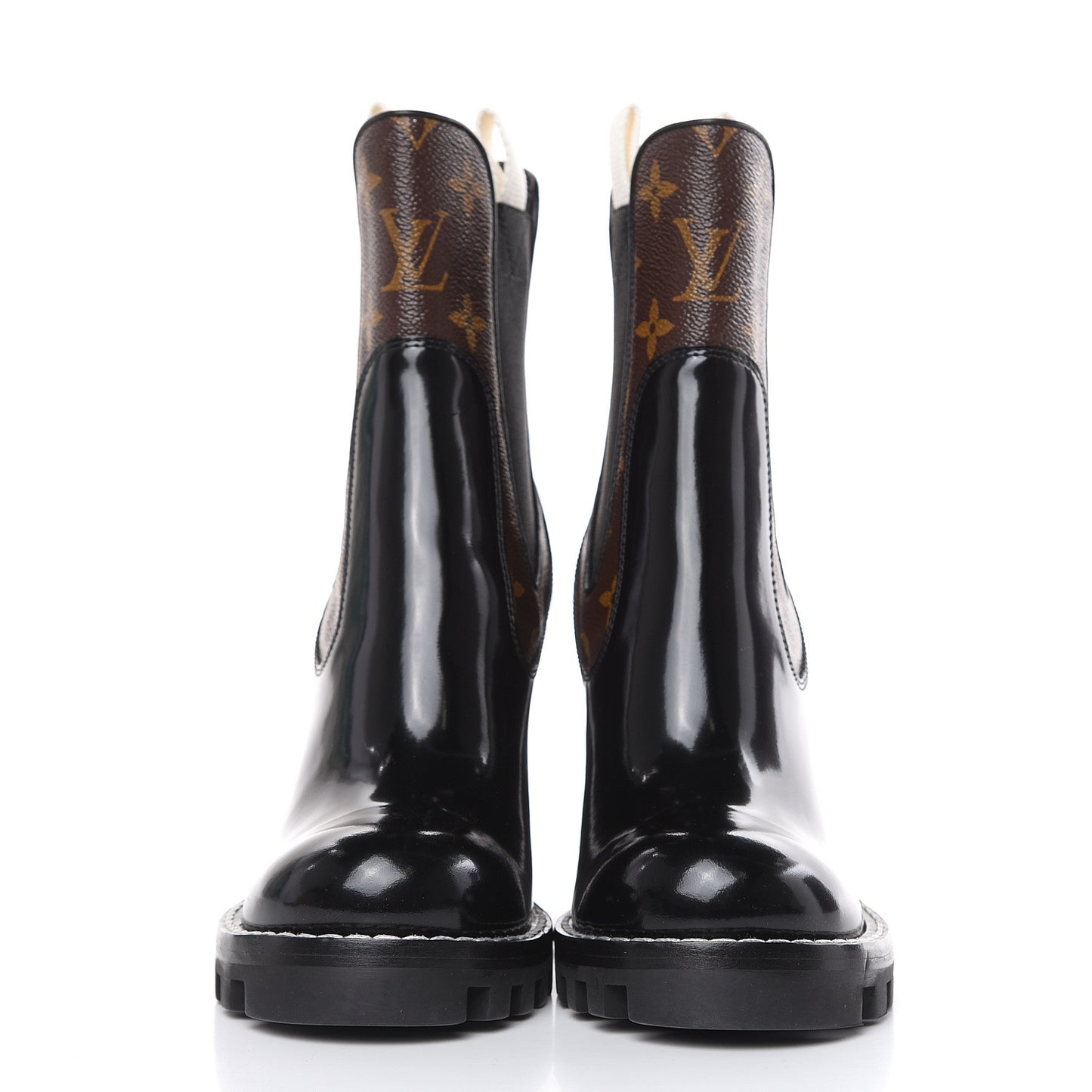 Patent Calfskin Monogram Star Trail Chelsea Ankle Boots 36 Black