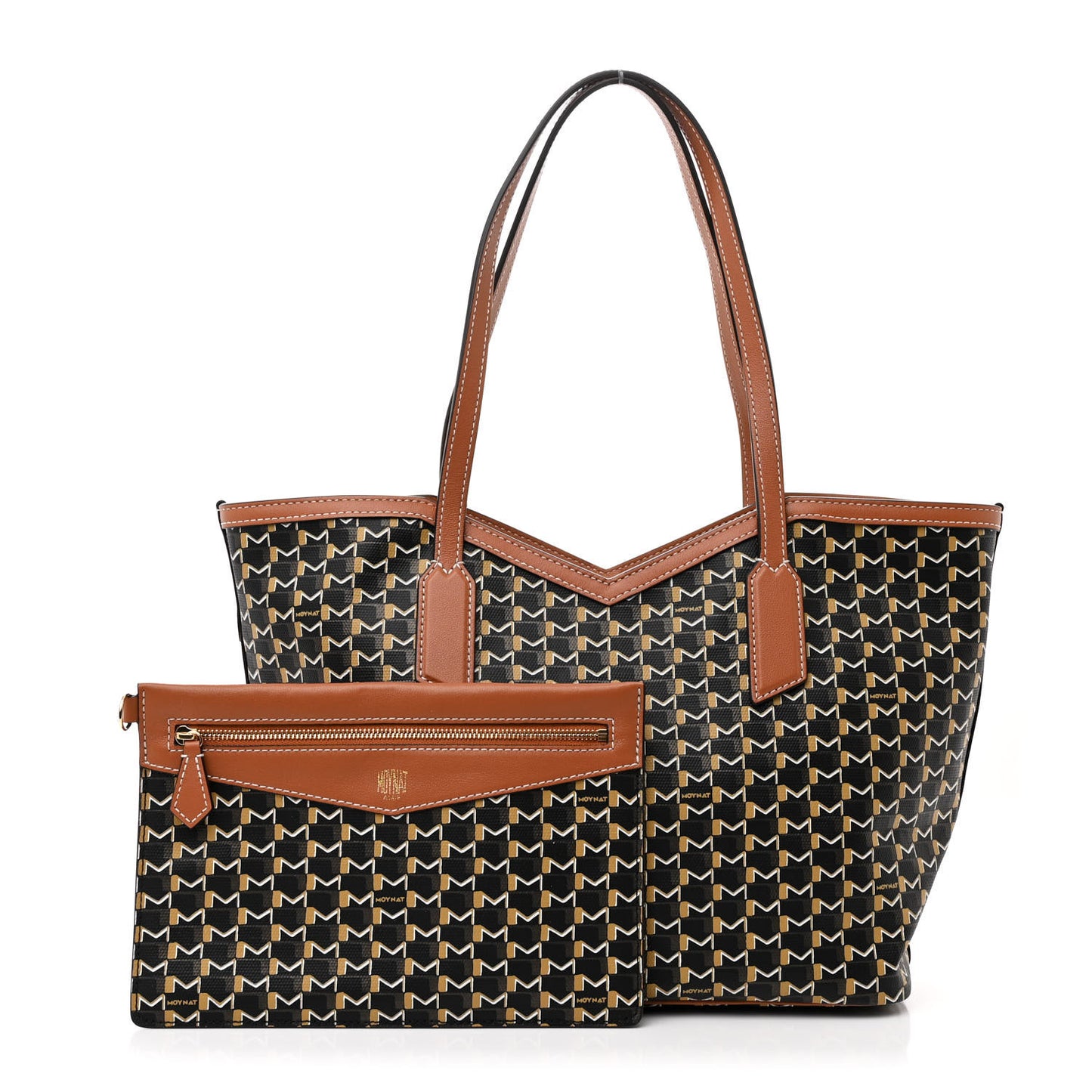 Calfskin Canvas M Tote PM Brown