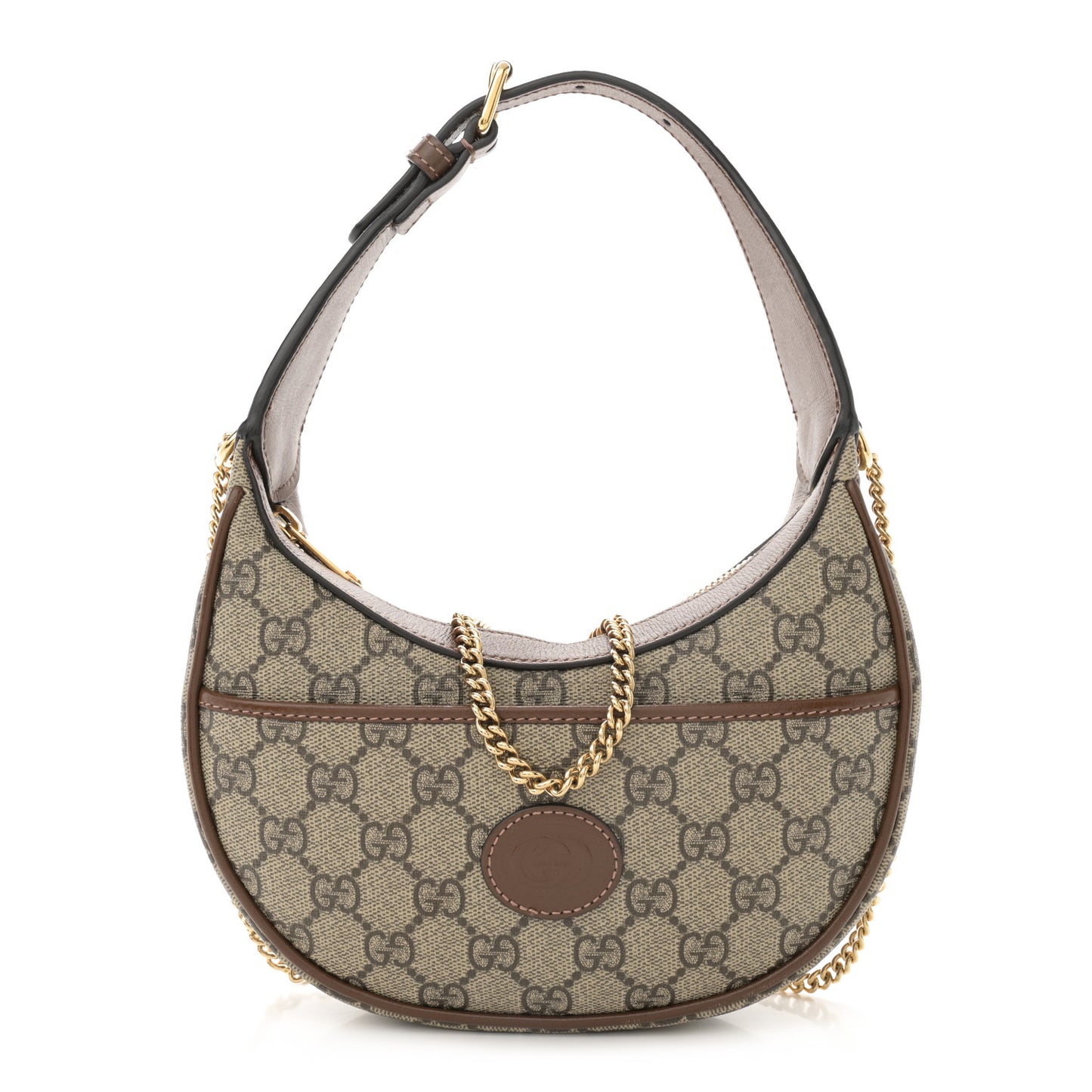 GG Supreme Monogram Azalea Calfskin Mini Retro Interlocking G Half Moon Bag Beige Ebony Brown Sugar