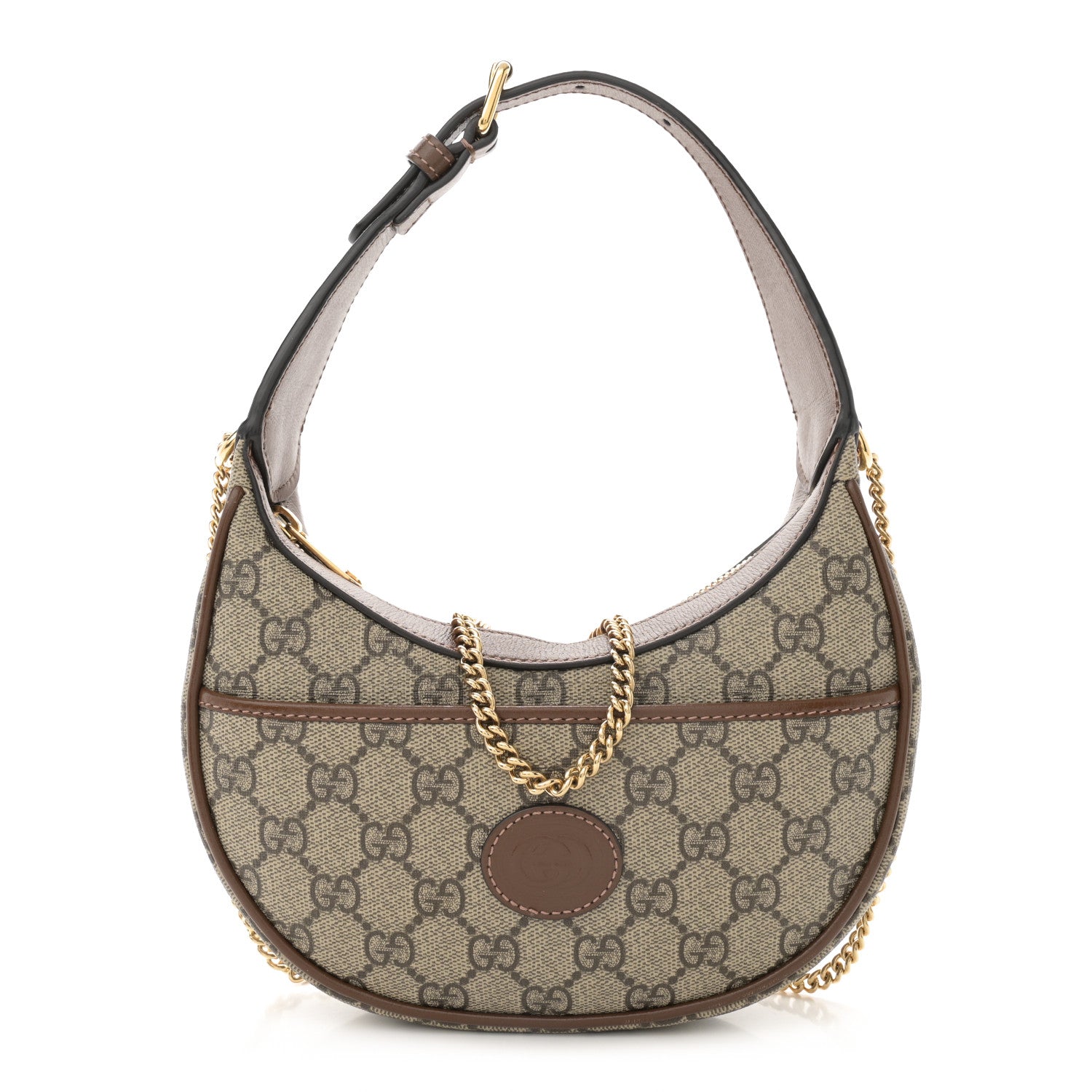 Gucci GG Supreme Monogram Azalea Calfskin Mini Retro Interlocking G Half Moon Bag Beige Ebony Brown Sugar 1 of 10