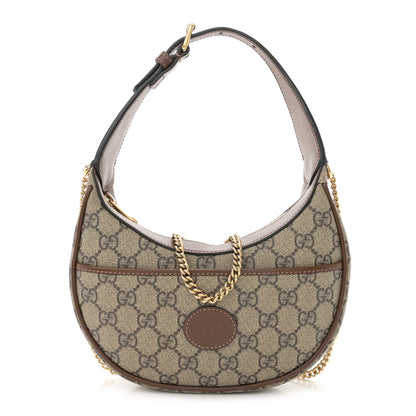 Gucci GG Supreme Monogram Azalea Calfskin Mini Retro Interlocking G Half Moon Bag Beige Ebony Brown Sugar 1 of 10