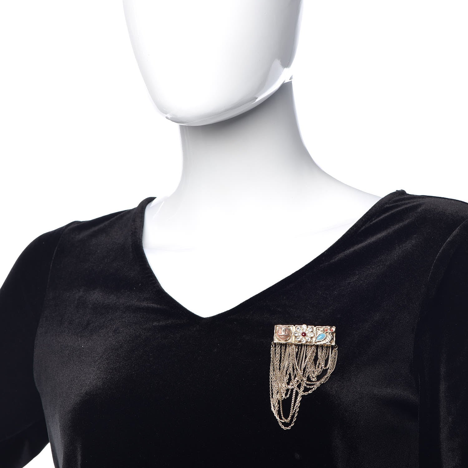 Chanel Enamel Crystal Multi Strand Chain Brooch Gold 2 of 5
