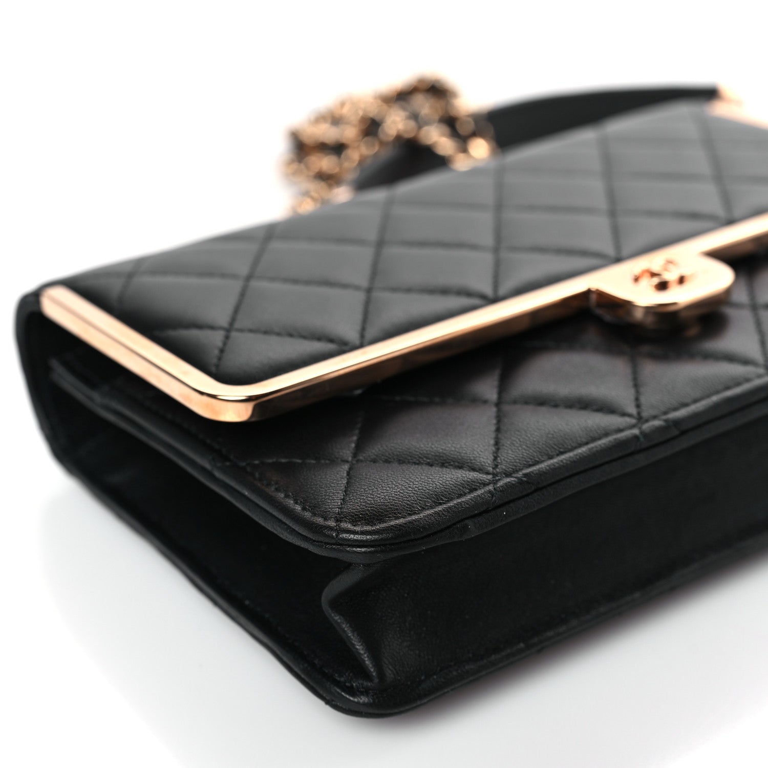 Chanel Lambskin Metal Quilted Wallet On Chain WOC Black 9 of 11