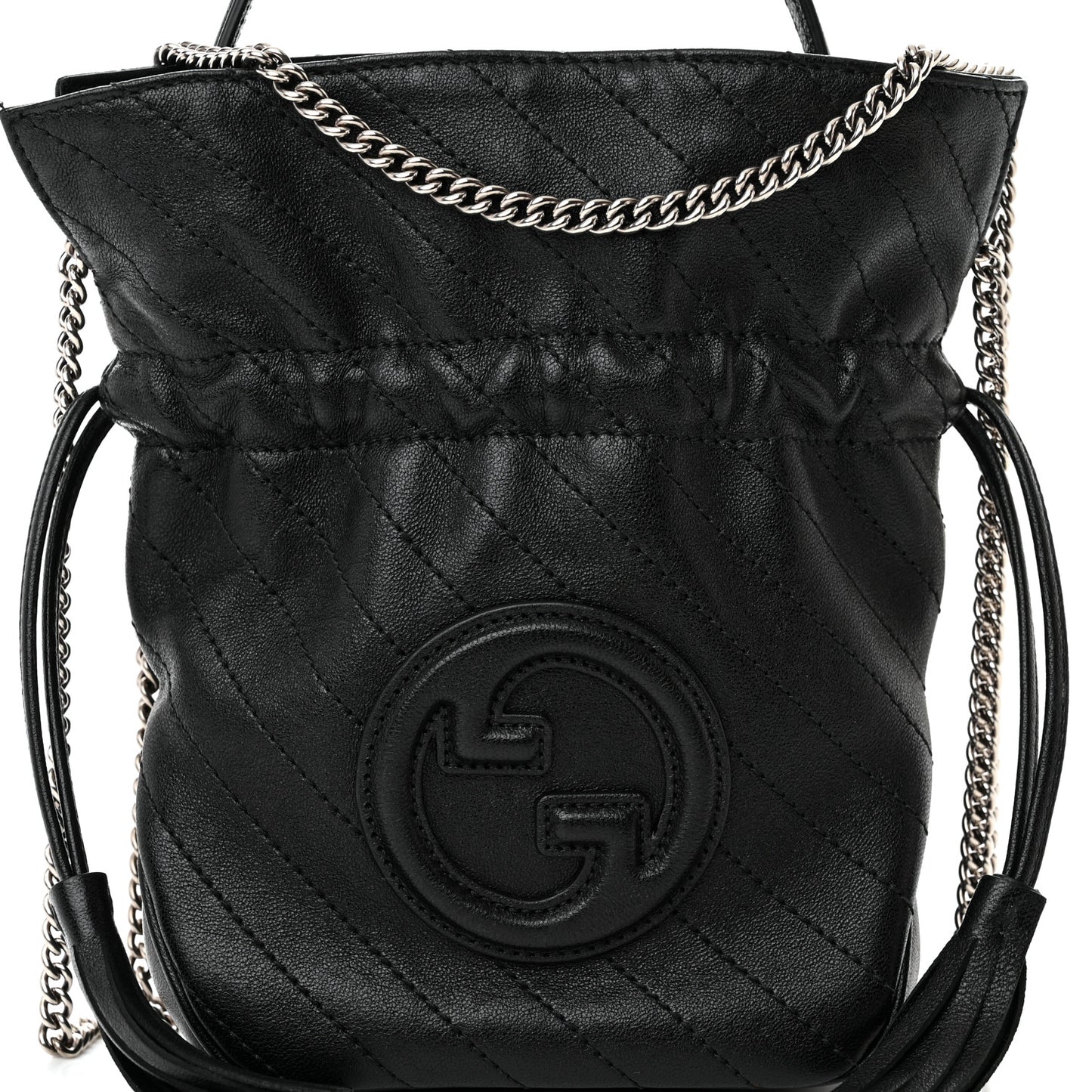 Sakai Be Green Calfskin Diagonal Stitched Mini Blondie Bucket Bag Black