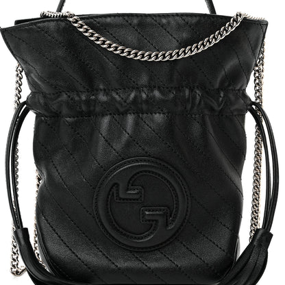 Gucci Sakai Be Green Calfskin Diagonal Stitched Mini Blondie Bucket Bag Black 7 of 10