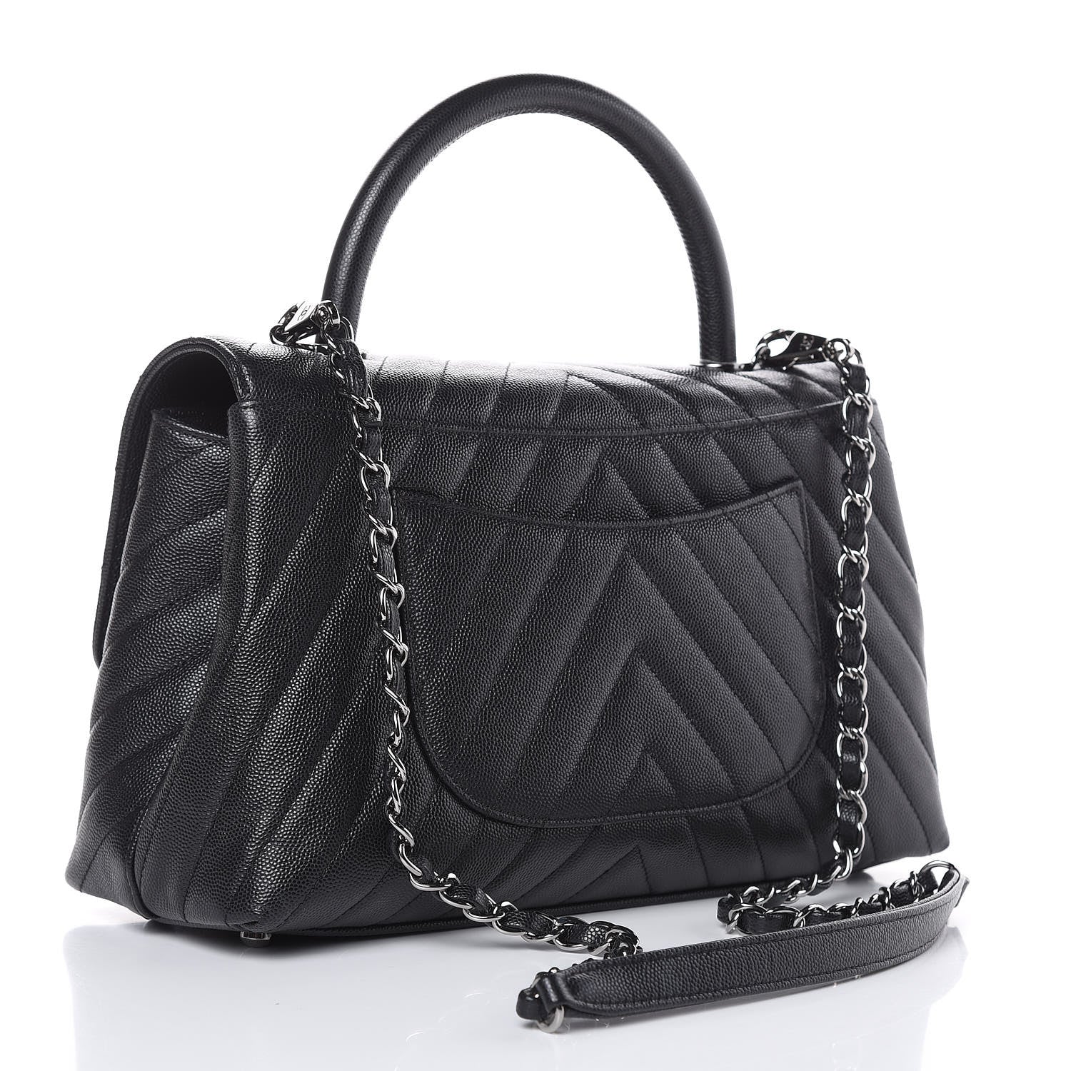 Chanel Caviar Chevron Quilted Small Coco Handle Flap Black 3 of 10