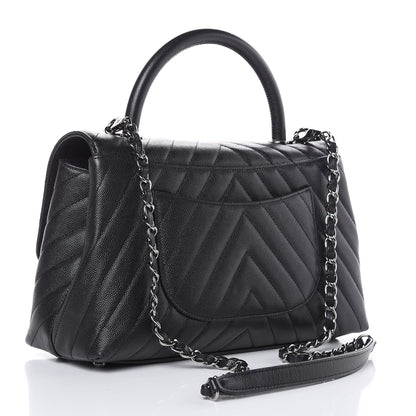 Chanel Caviar Chevron Quilted Small Coco Handle Flap Black 3 of 10