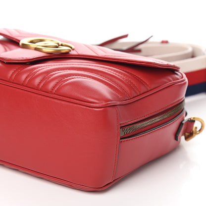 Gucci Calfskin Matelasse Sylvie Web Small GG Marmont Top Handle Shoulder Bag Hibiscus Red 10 of 11