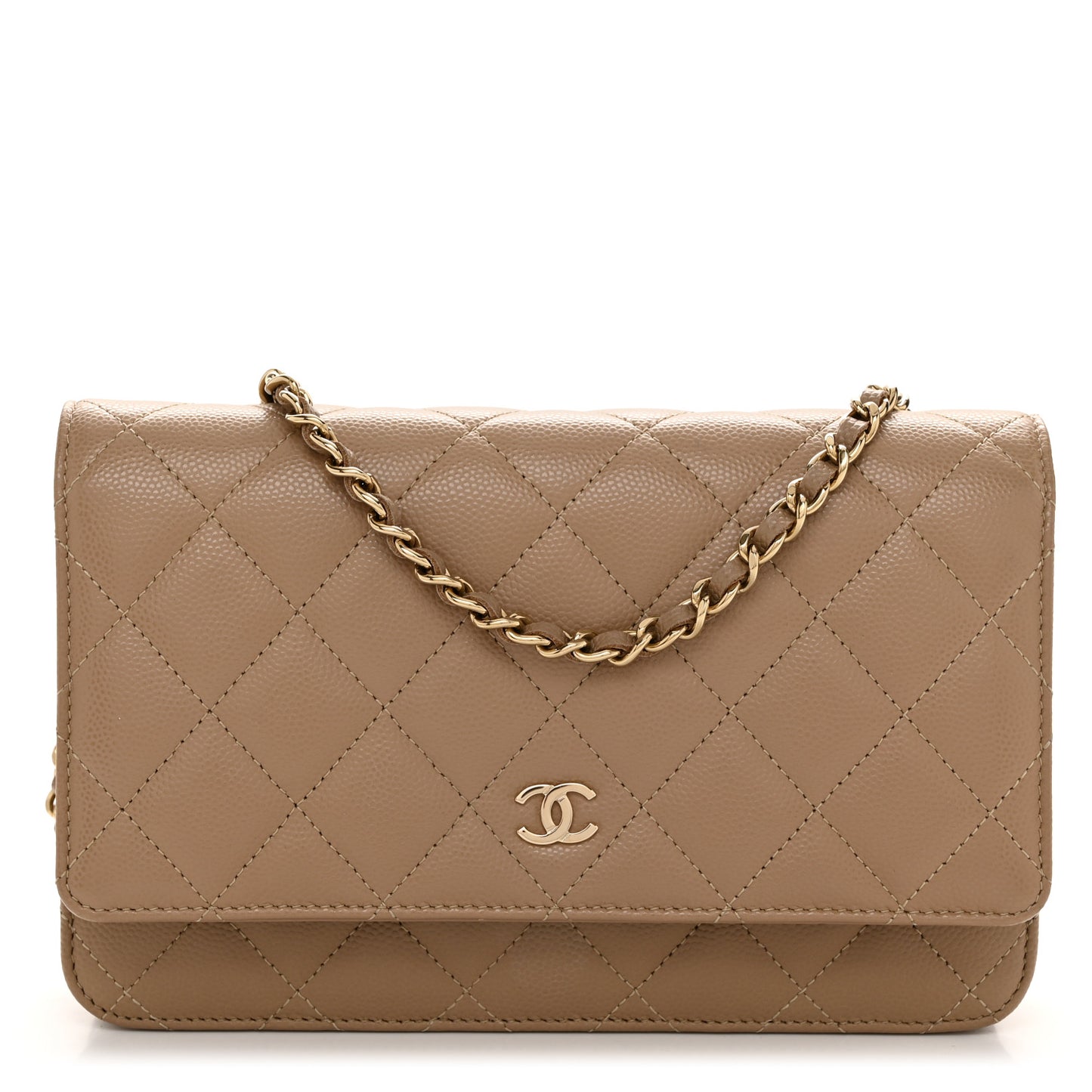Caviar Quilted Wallet on Chain WOC Dark Beige